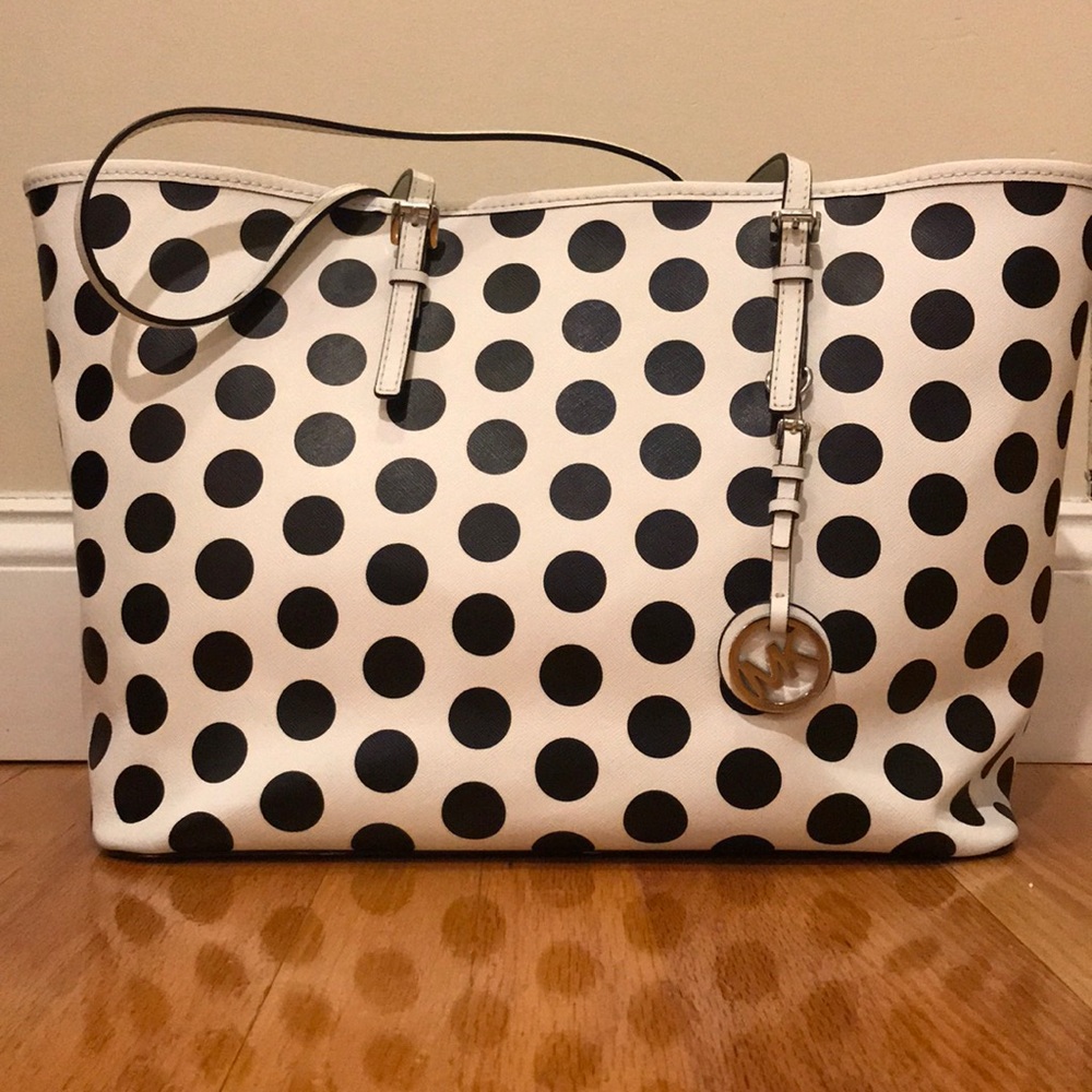 Michael Kors Black and White Polka Dot Tote